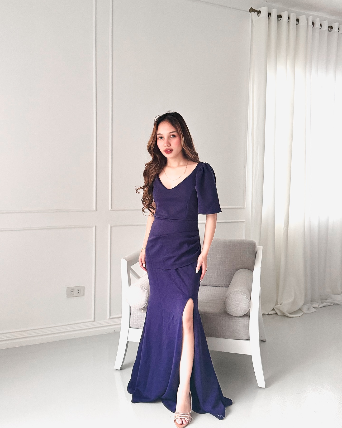 FREESIZEPH TAYLOR FORMAL LONG DRESS MODERN FILIPINIANA MADE OF NEOPRENE FABRIC puff sleeve elegant formal dresses regular chic - Image 2