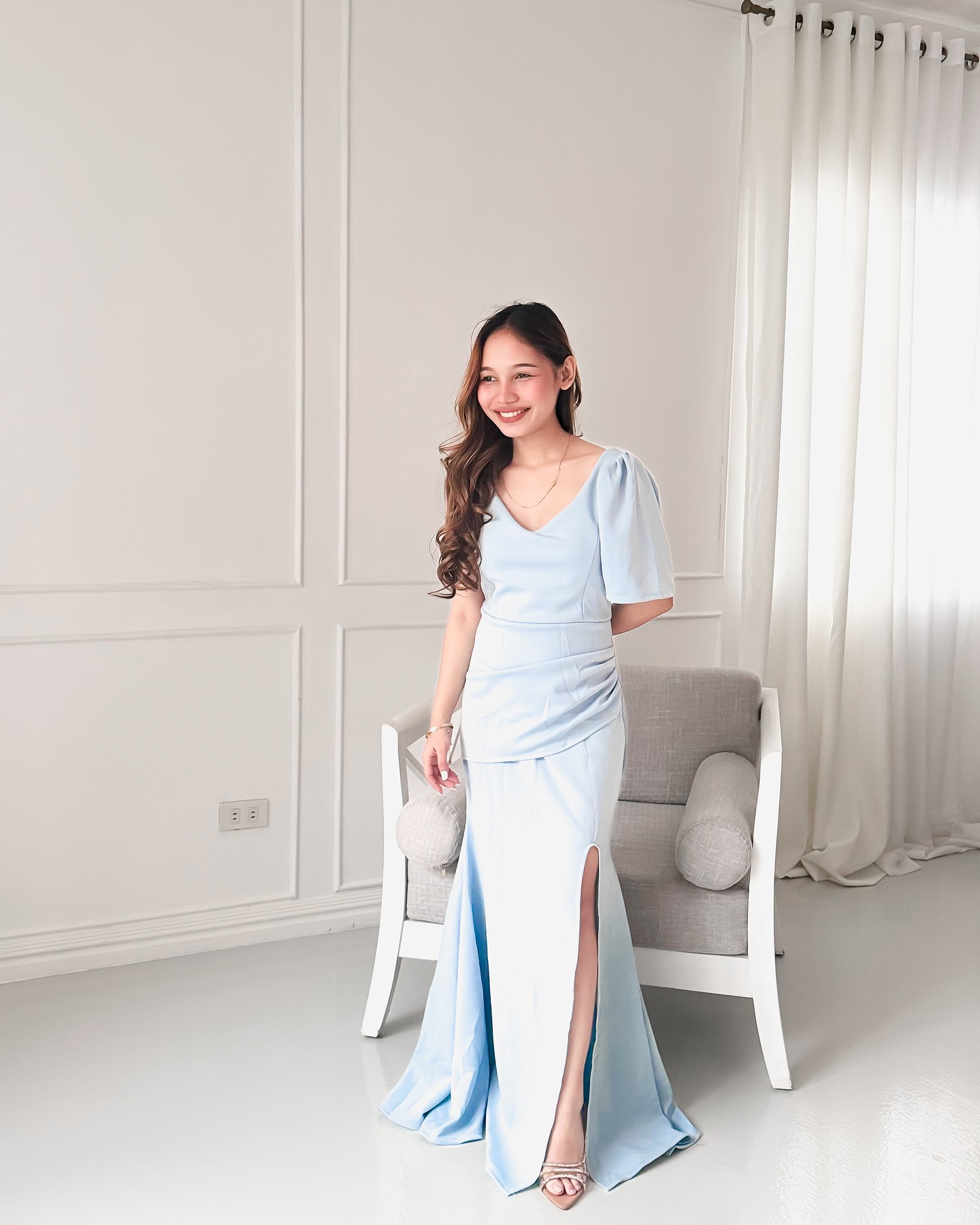 FREESIZEPH TAYLOR FORMAL LONG DRESS MODERN FILIPINIANA MADE OF NEOPRENE FABRIC puff sleeve elegant formal dresses regular chic - Image 3