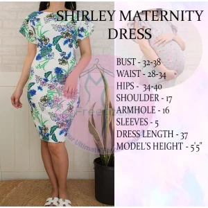 Shirley Maternity Dress Cotton Spandex Freesize Fit Small, Medium, Large