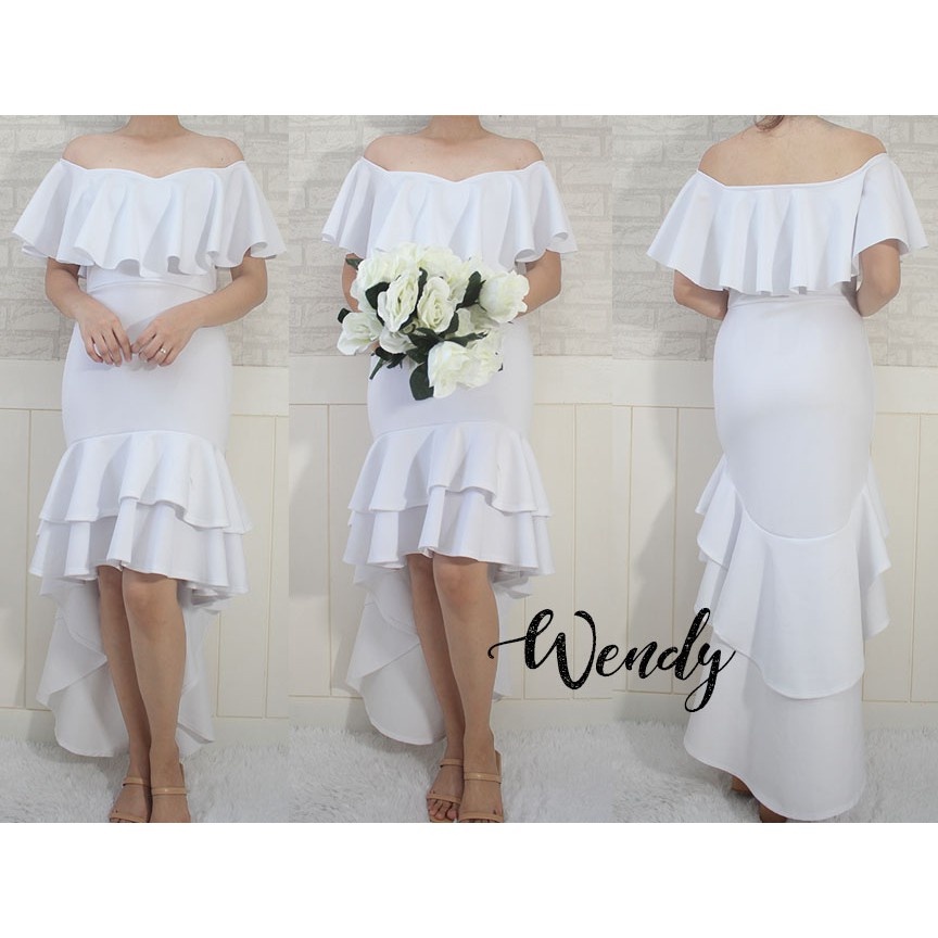 WENDY NEOPRENE LONG DRESS FORMAL, JS PROM, GRADUATION DRESS FREESIZE Womenswear Clothes Garments Lady Women White regular chic formal dresses - Image 8